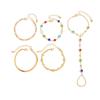 SHIXIN Set 5 Pezzi Elegante Bracciale Colorato con Zirconi per Donna 2026 Moda Raffinato Anello da Dito Collegamento Bracciale Gioielli da Festa Regalo