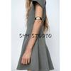 Spring New Women clothes Stitching Decorative round Neck Short sleeve A- line Hem Mini Dress 2121023