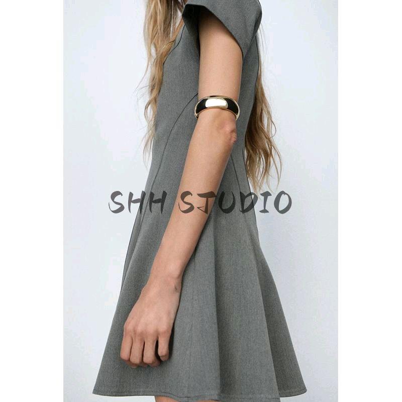 Spring New Women clothes Stitching Decorative round Neck Short sleeve A- line Hem Mini Dress 2121023