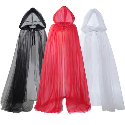 Women Men Mesh Hooded Cape Cloak Top Robe Bridal Party Fancy Dress Wedding