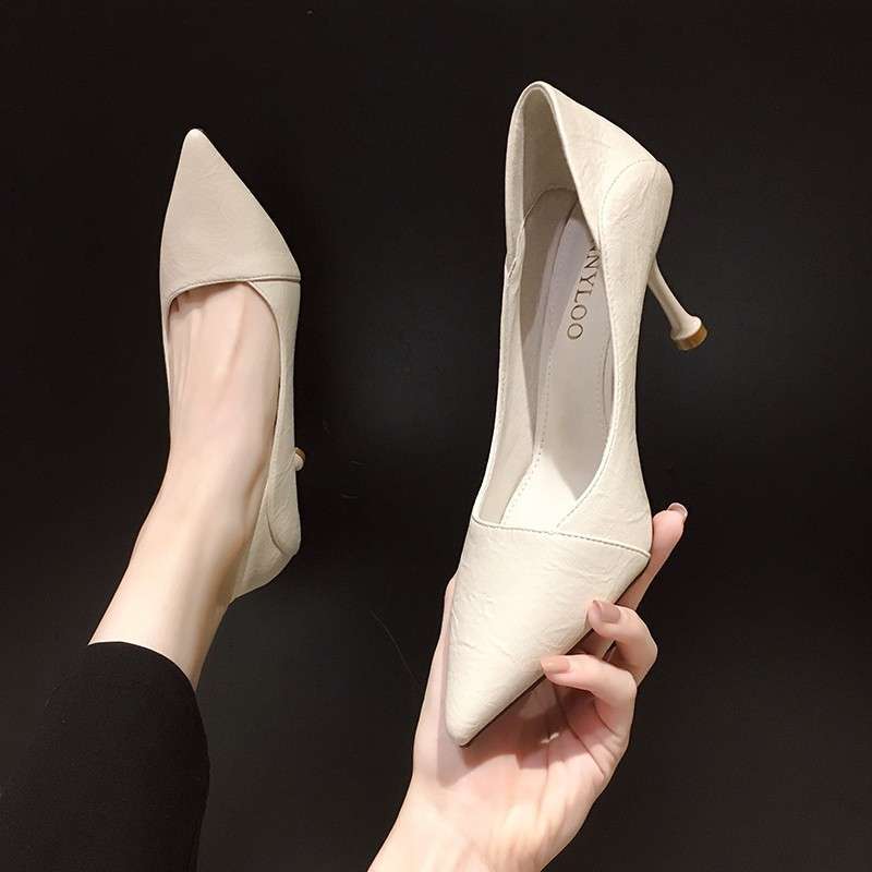 2025 Spring New Black Pointed Shallow Mouth Single Shoes Women's Professional Work Work Stiletto High Heels