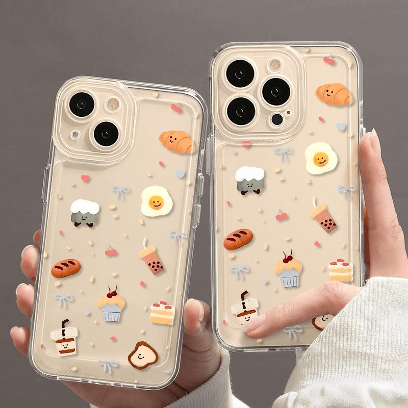 Transparent Dessert Coffee Phone Case for Apple iPhone 13/14/15 Pro Max, 7/8 Plus, XS with Precise Cutouts