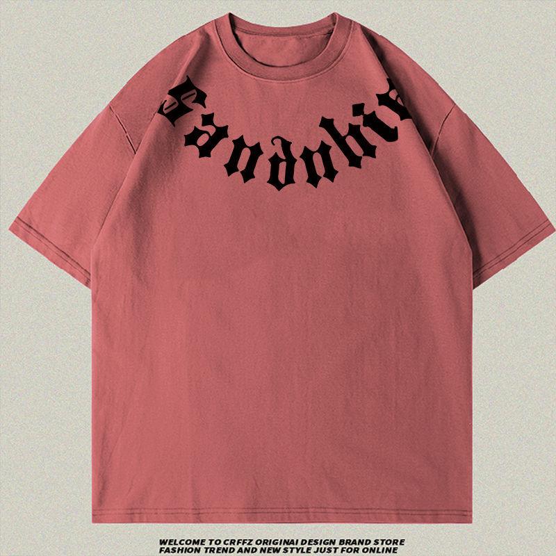 Unisex Fluorescent Green Cotton Letter Print T-Shirt, 190g Heavyweight, Short Sleeve - Men’s and Women’s Casual Top