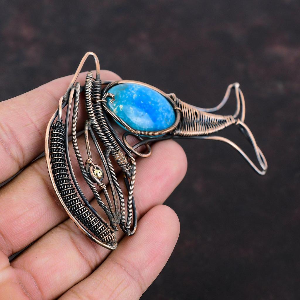 Smithsonite Pendant Copper Wire Wrapped Gemstone Pendant Copper Jewelry Awesome Fish Pendant Handmade Pendant Designer Jewelry Gift For Her