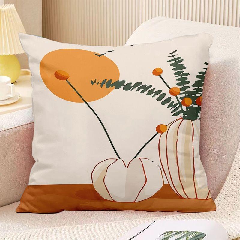 Bedroom Living Room Square Cushion Pillowcase Orange Simple Print Decorative Pillowcase
