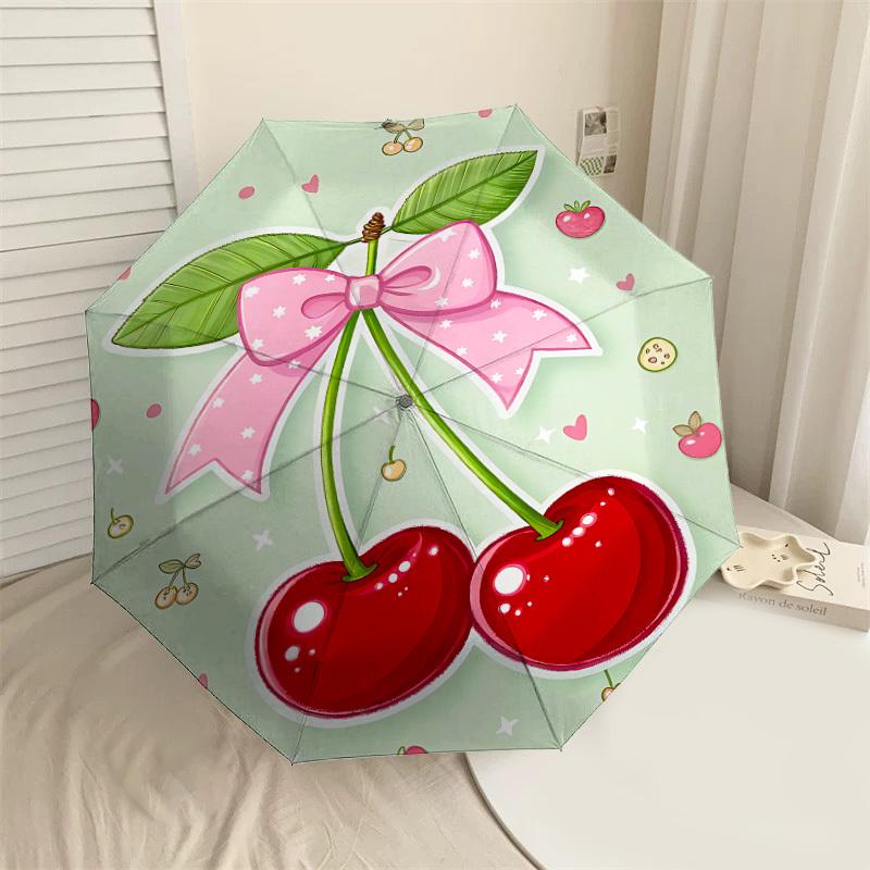 

1PC Cherries Bow Automatic Open/Close Umbrella with Windproof, 8-Rib Sturdy Canopy, Durable Ribs, Fashionable Design1393A
