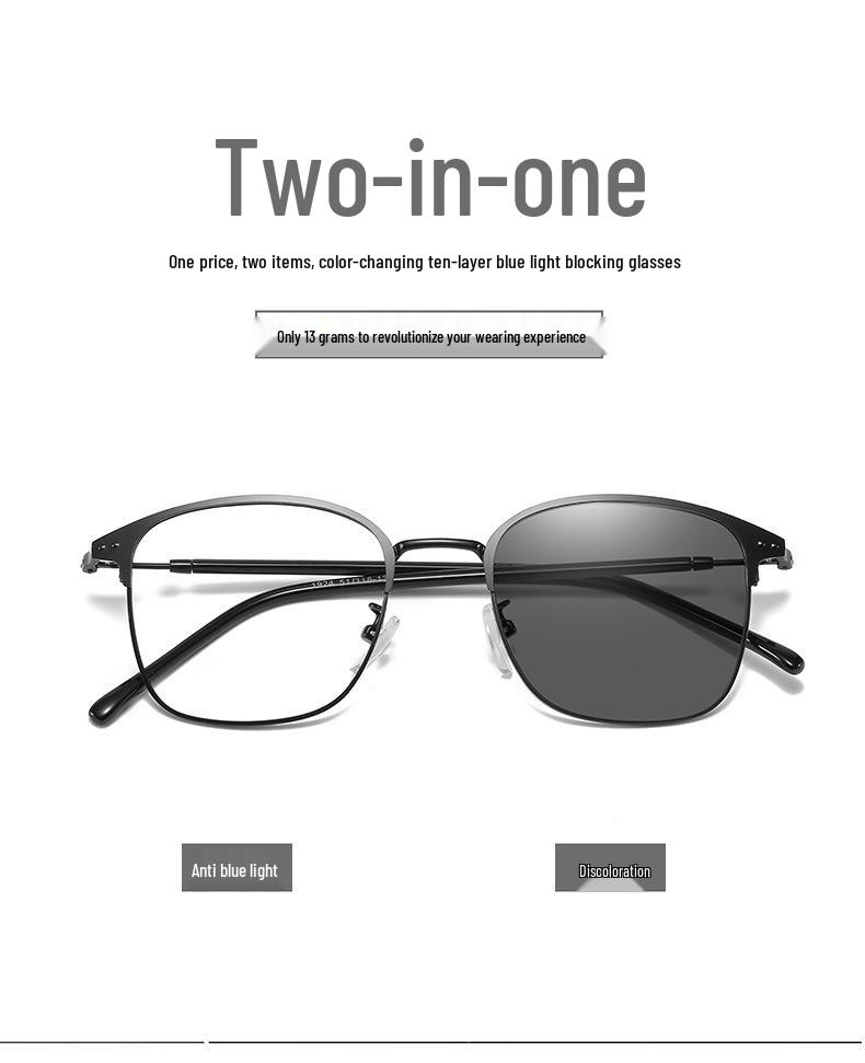 Unisex Retro Square Glasses with Anti-Blue Light, Photochromic Lenses, and Prescription Option.