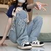 Spring and summer new retro star embroidered jeans women's high waist loose fashion thin drape straight wide leg pants tide