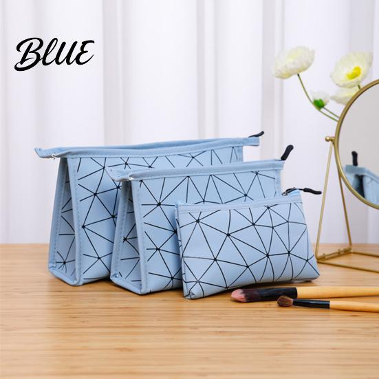 Travel Accessory Pouch Set 3Pcs/Set Makeup Bags Waterproof Faux Leather Cosmetic Bag Portable Geometric Toiletry Bags for Skincare Brushes