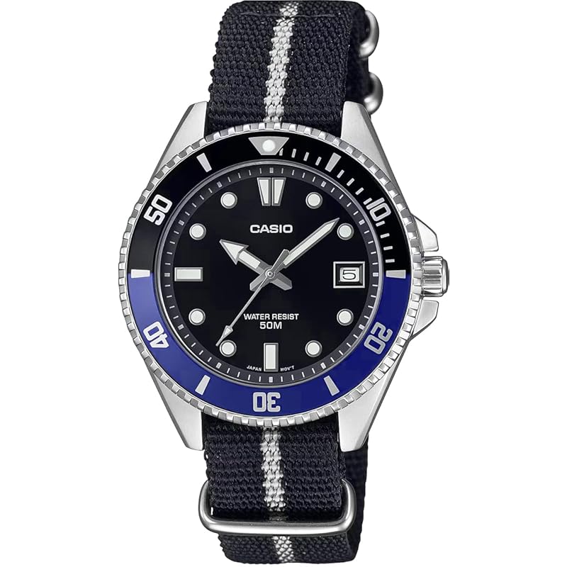 

[Casio] CASIO standard analog watch MDV-10C-1A2V boys ladies girls Black x blue bezel cross band overseas model [product]