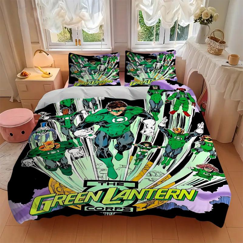 3-teiliges Green Lantern Corps Bettwäsche-Set, weicher und bequemer Bettbezug, für Schlafzimmer und Gästezimmer (1 x Bettbezug + 2 x Kissenbezüge, ohne