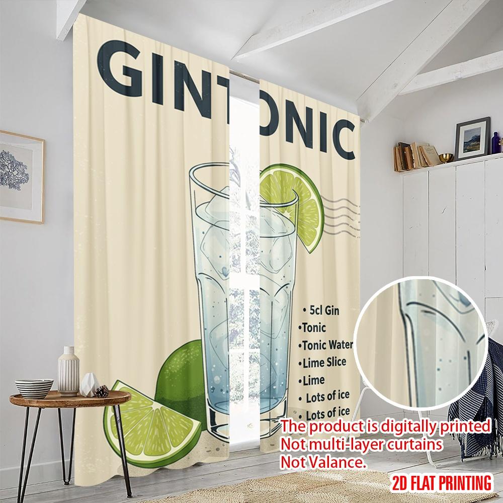 2pcs 2D Flat Printing Drapes Gin Tonic Lime Ice Polyester Without Electricity Party Decorations for Room Bedroom Wall Decor