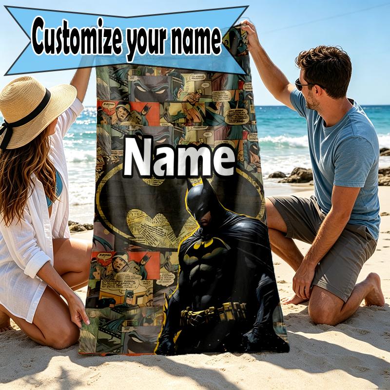 Custom Name Personalized Batman Print Beach Towel, for Trip Camping Beach Party Home Decor, Birthday Gift for Family & Friends