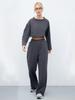 Spring and Summer Women's Casual Suit Solid Color Long Sleeve Crew Neck T-Shirt Elastic Wide Leg Pants Two-piece Set