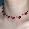 Hypoallergenically Crystal Bead Necklace Red Flower Detailing Lightweight Layering Jewelry Women Clavicle Chain