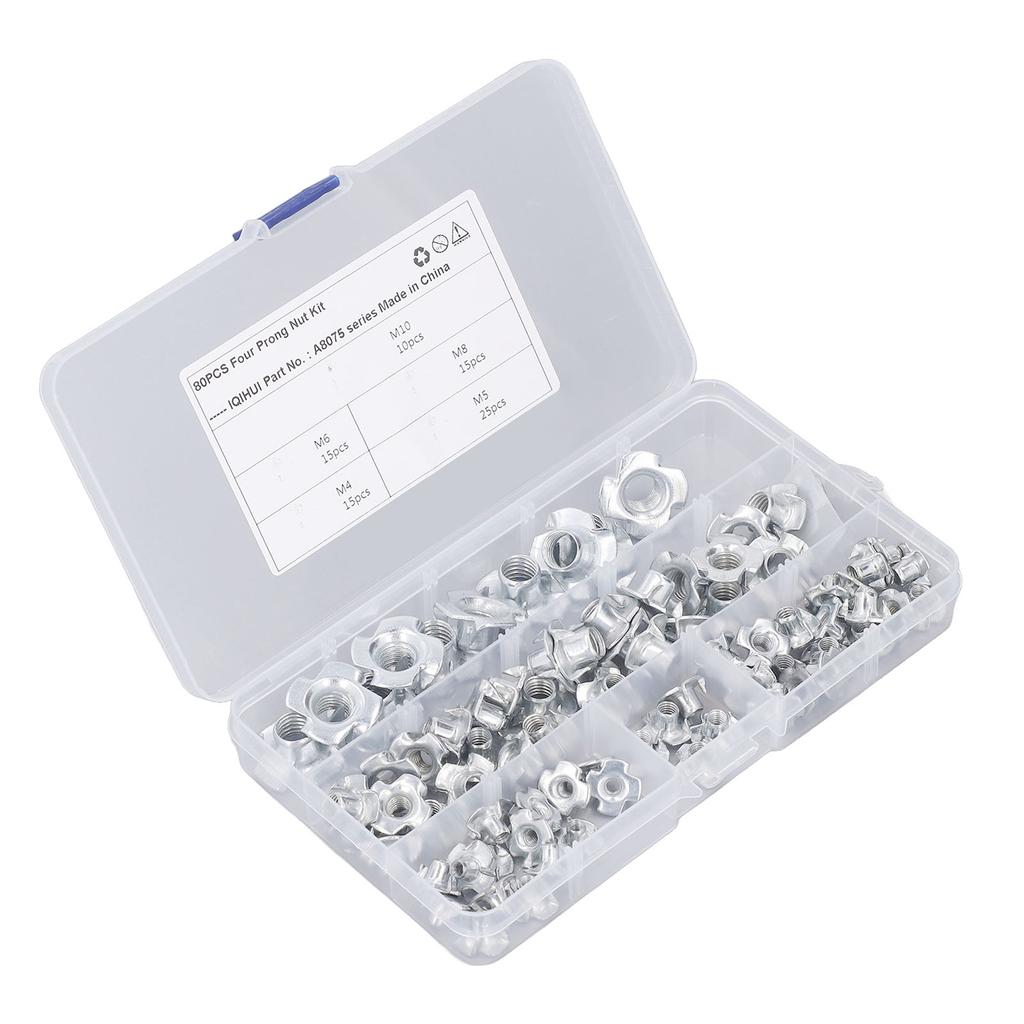 80 Pcs T Nut Set 5 Specifications Carbon Steel White Zinc Plating Rust Resistance High Hardness 4