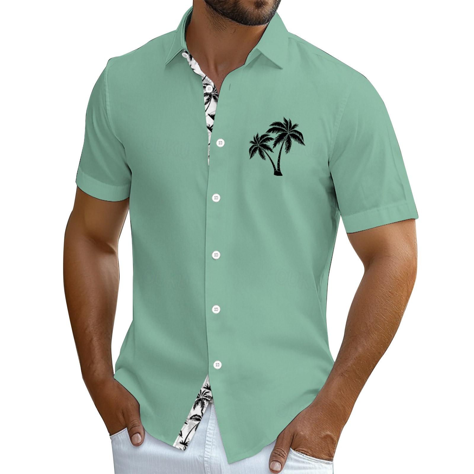 

Мужские винтажные рубашки для боулинга на пуговицах с коротким рукавом, летняя пляжная рубашка L зелёный