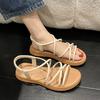 Fashion Comfort Shoes for Women Female Sandal Cross Soft 2025 Summer Strappy Heels Open Toe Girls Beach Flat Low Beige New  Peep Elastic