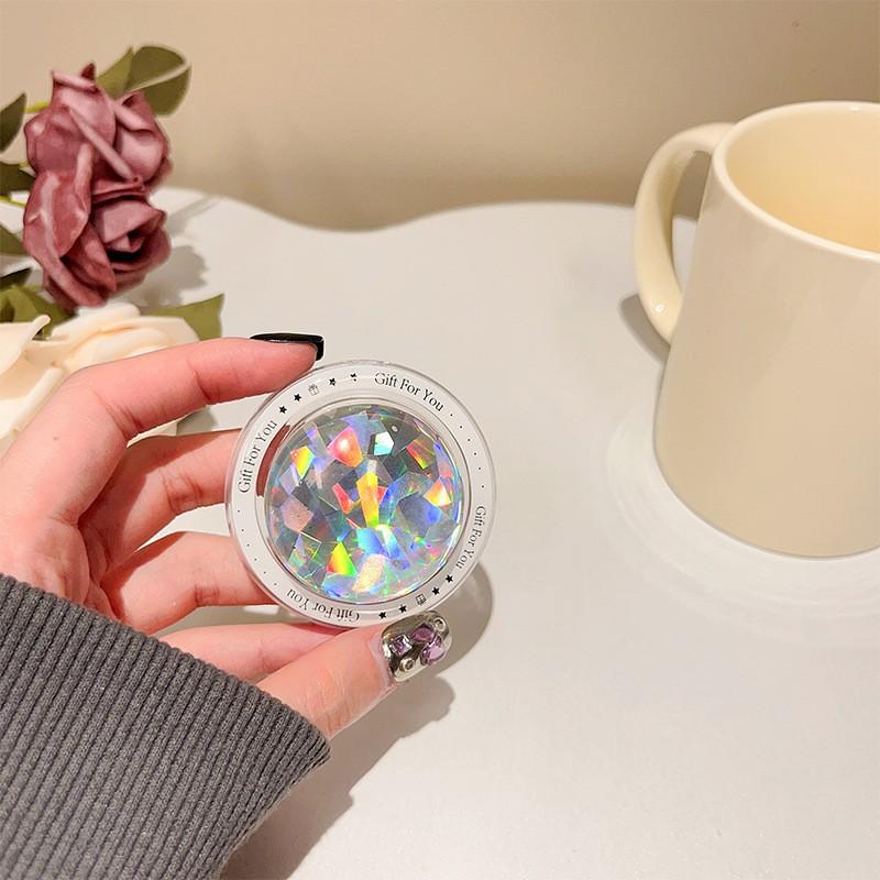 Glass Laser Heart-shaped Mobile Phone Airbag Holder Magnetic Suction Stretchable Circular Colorful Lazy Ring Desktop Watching TV Shows