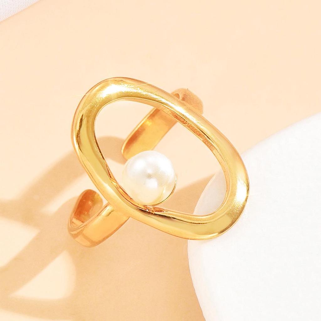 INS Style Hollow Geometric Oval 18K Gold Plated Stainless Steel Ring