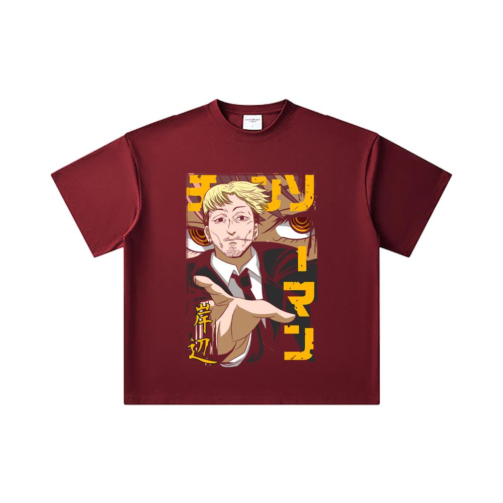 

260 GSM Double Yarn 32 Count 100% Cotton Chainsaw Man V25 Kishibe Print Unisex Heavy Cotton T Shirt 2XL вина червоного кольору