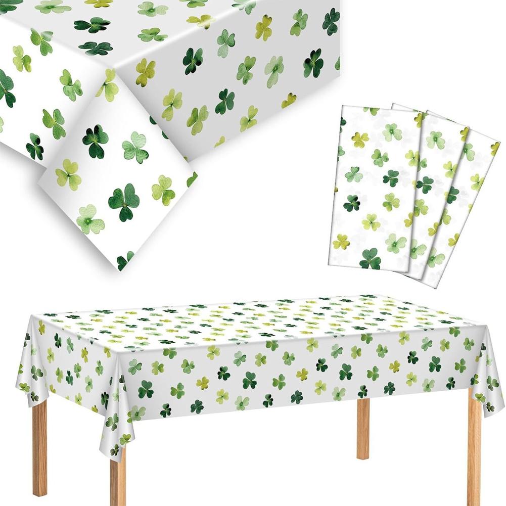 St. Patrick's Day Clover Tablecloth Decorations 2025 Clover Printed Tableclot Rectangle Table Cover St. Patrick's Day Party Decoration