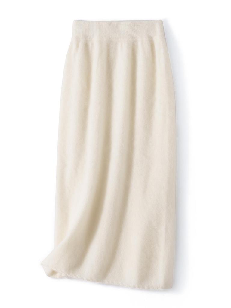 Cashmere Wool Flocked Knee-Length Pencil Skirt for Women - Autumn/Winter Collection