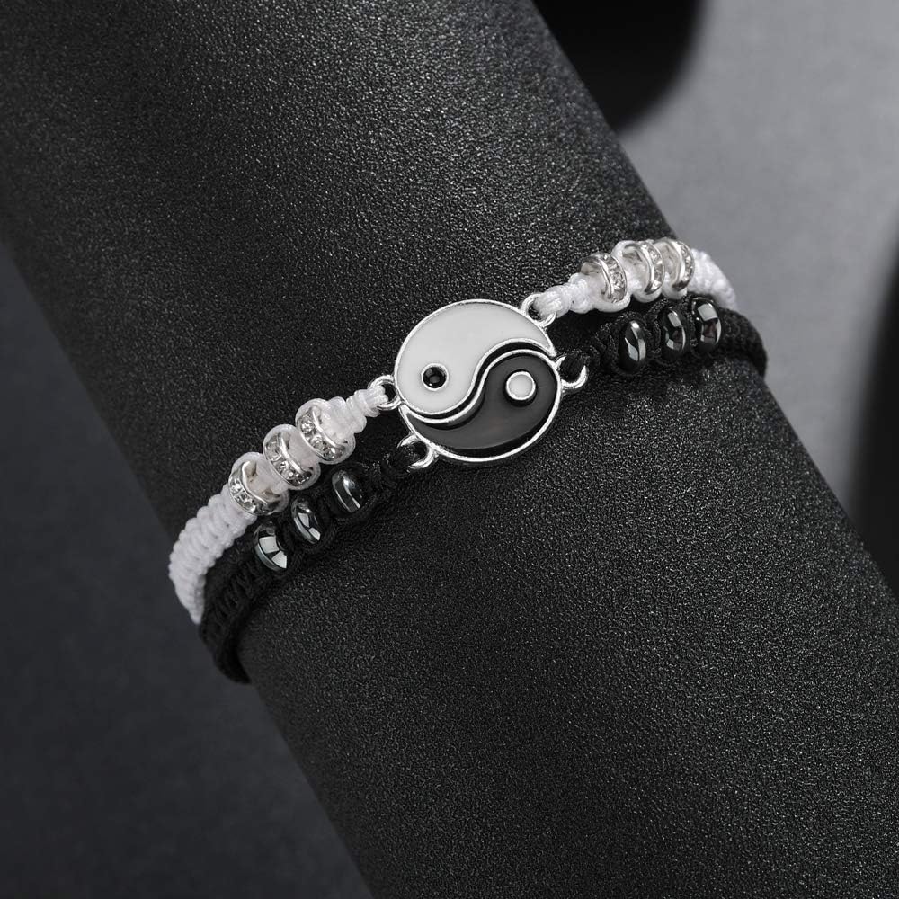 Best Friend Bracelets for 2 Matching Yin Yang Adjustable Cord Bracelet for Bff Friendship