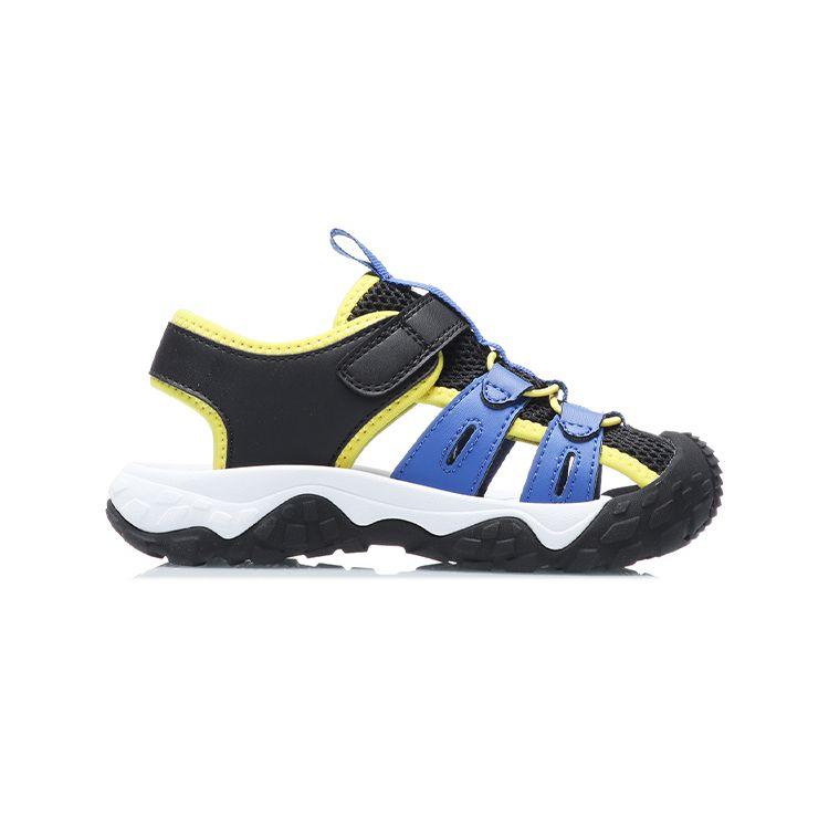 Li Ning Kids Sports Lifestyle Series Velcro Closed Toe Flat Hollow Breathable Sandals Kids Sandals Black Blue Yellow YKKR028-3