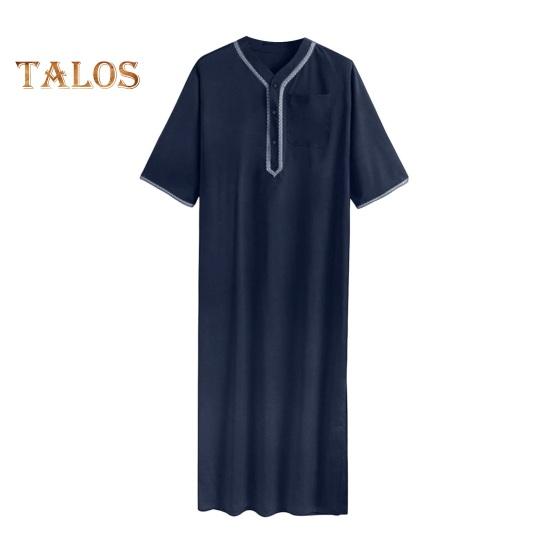 

Мужской халат-кафтан, однотонный, со средними рукавами, длинный, с V-образным вырезом, абайя, молитвенная одежда, халат ихрам для летней повседневной носки S темно-синий