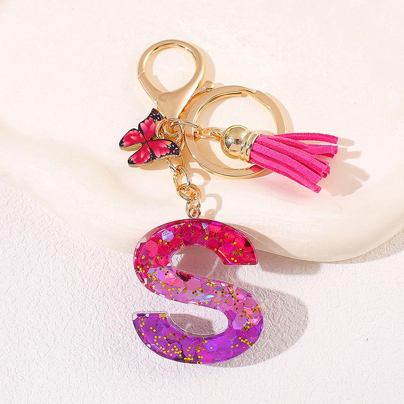 Glitter A-Z Shiny Sequin Letter Pendant Keychain Tassel Star Ball Charms Keyrings Women Bag Ornaments Car Trinket Accessories
