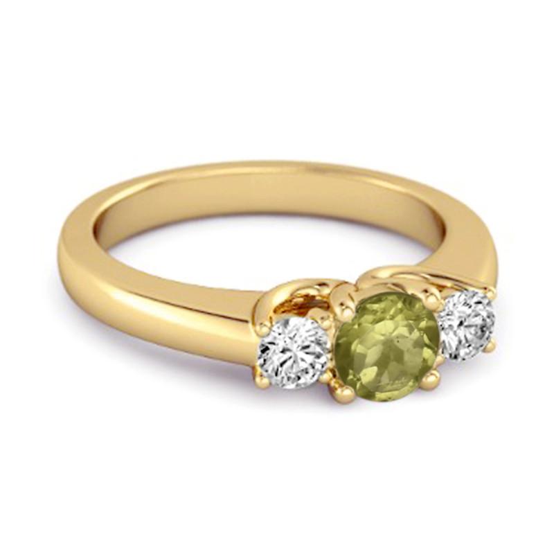 Peridot Runt Trestensring -925 Sterling Silver Guldpläterad
