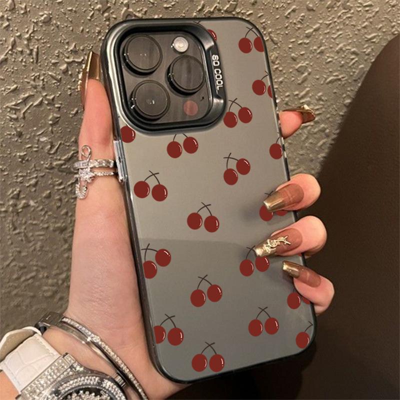 Cute Black Cherry Pattern Matte Laser Phone Case For iPhone 15 Pro Max Case iPhone 16 14 13 12 11 XS X 7 8 Plus Shockproof Cover
