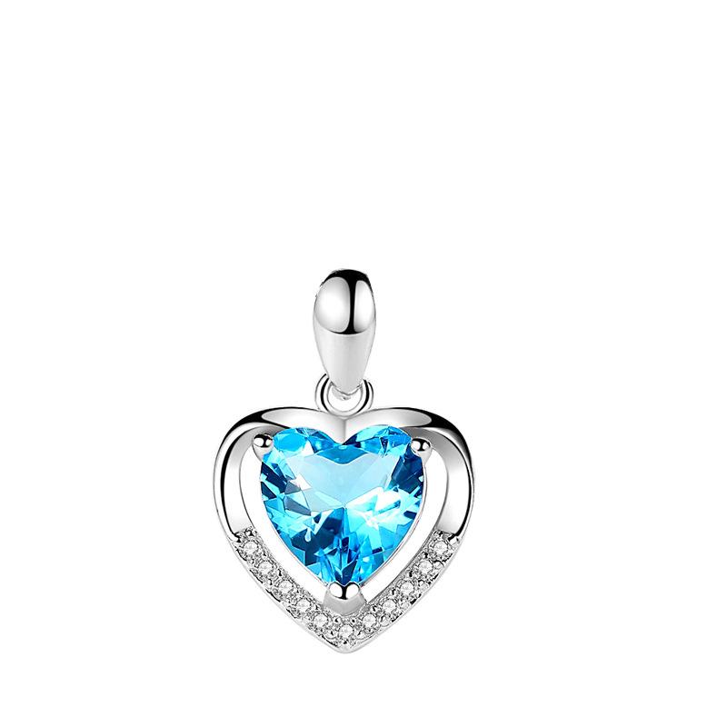 S925 Sterling Silver Ocean Heart Pendant Necklace with Rhinestones – Light Luxury Fashion for Women 925 Silver