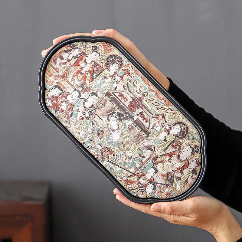 China-Chic Kung Fu Tea Table Rectangular Tray Small Household Begonia Ceramic Absorbent Dry Foam Tray
