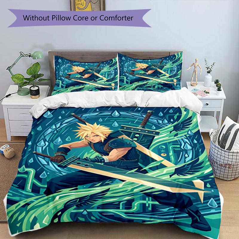 3pcs Duvet Cover Set (1*Duvet Cover + 2*Pillowcase, Without Core), Final Fantasy Print Bedding Set, Bedroom Decor, All‑Season, Birthday Gift