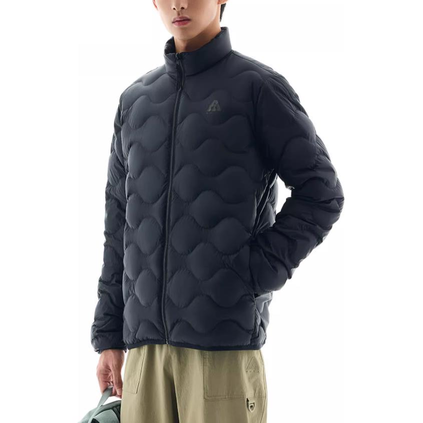 Anta Outdoor Series Solid Color Stand Collar Zipper Long Sleeve Down Jacket Men Outerwear Basic-Black 952446901-1