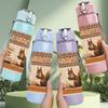 1PC Squirrel In Retro Frame Art Print 750ml Color Plastic Sports Water Bottle Leakproof Flip Straw Lid Suitable for Sports Office Home Use