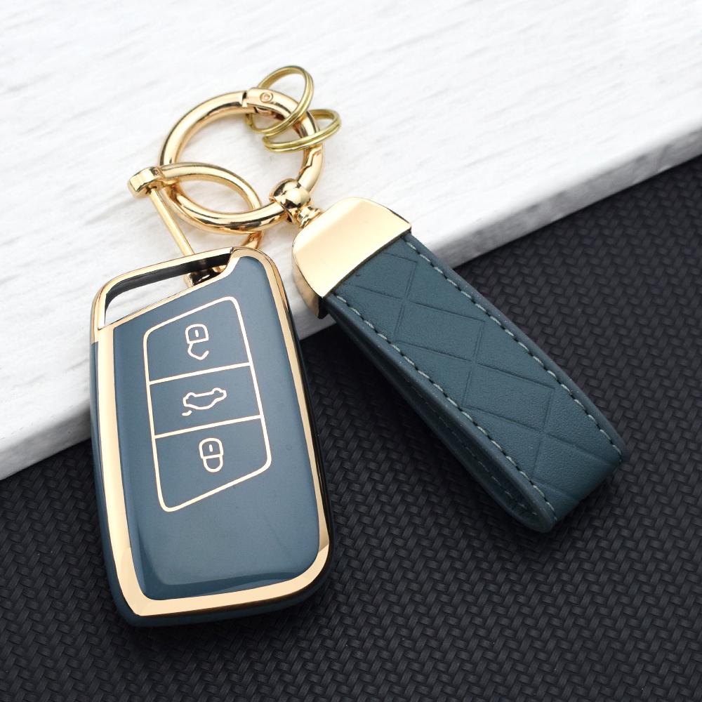 Car Key Case Shell for VW Volkswagen Passat B8 Magotan Skoda Superb A7 Kodiaq Seat Models Golden Line 3 Buttons Protective Case