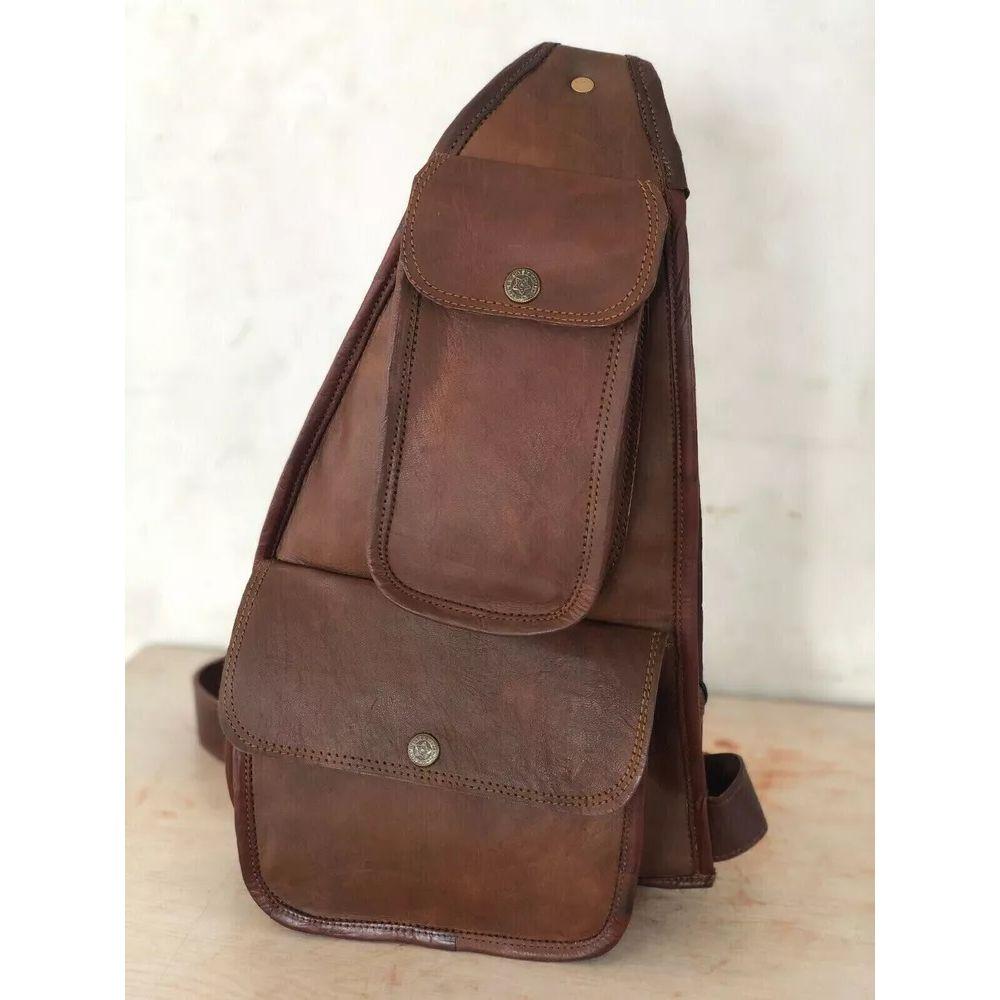 16" Bag Goat Leather Messenger Artisan Vintage Backpack Travel Chest Bag Real