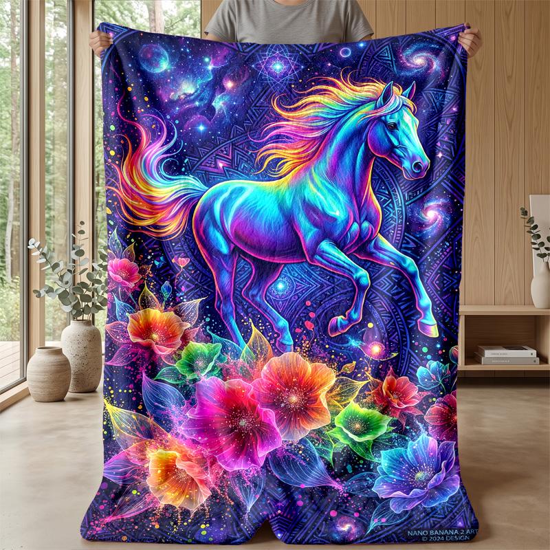 Fantasy Horse Garden Theme blanket Lightweight Warm Flannel Blanket Decorative Throw Blanket for Home Decoration