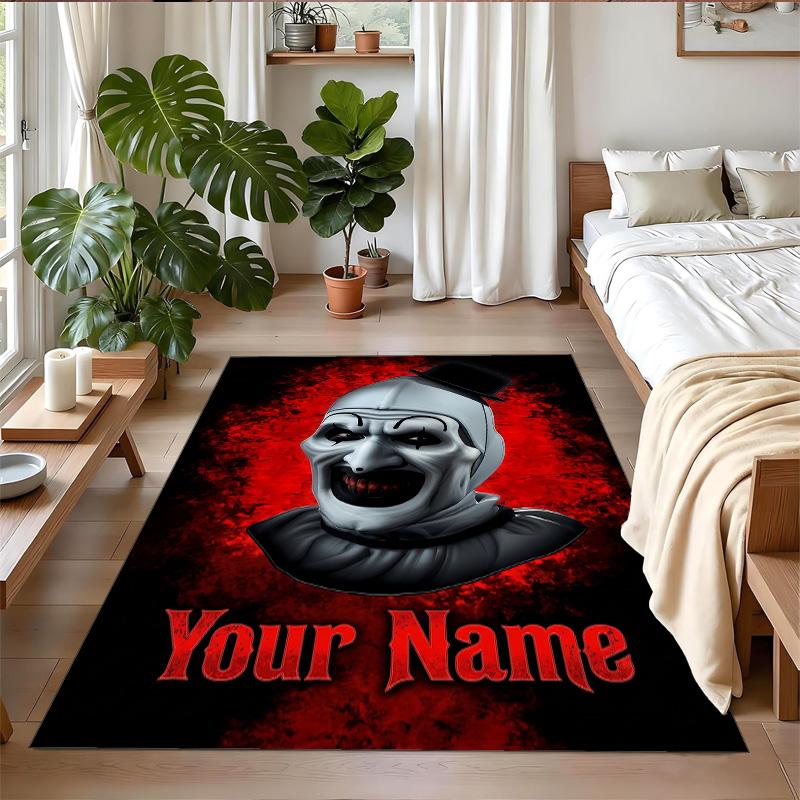 Crystal Velvet Rug Custom Name Text, Soft Non Slip Floor Mat Home DecorTerrifier Art the Clown