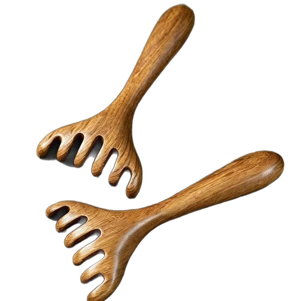 Sandalwood Meridian Massage Comb: Five-Claw Lymph Scraping & Dredging Comb for Head, Neck, Scalp.