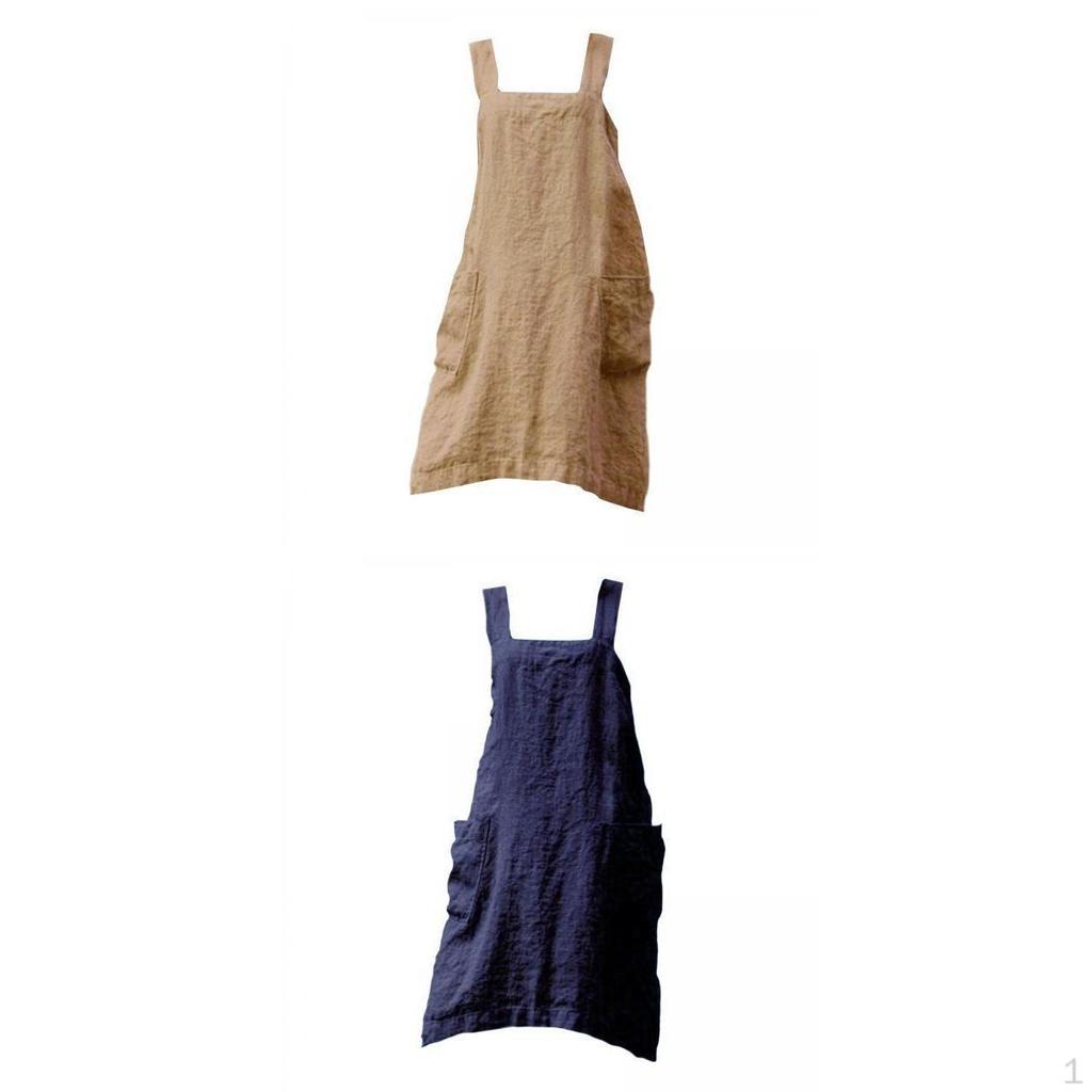 2 Linen Apron With Pockets Kitchen Bib Pinny For BBQ Baking Women