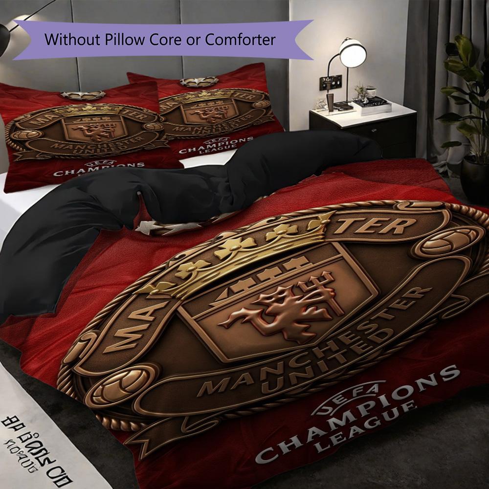 Manchester Emblem Display Bedding (1 * duvet cover + 2 * pillowcase, without core) 2D Flat Bedding set Christmas birthday gift