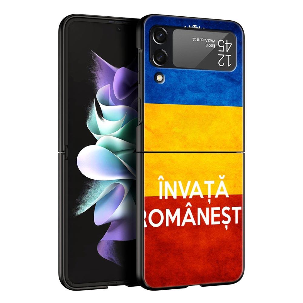 

Phone Case for Samsung Galaxy Z Flip 3 4 5 6 7 Folding Black Shell For Samsung Z Flip4 Flip5 PC Hard Cover Romania Flag Galaxy Z Flip4