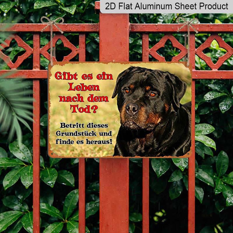 2D Flat, 1pc Funny Warning Sign, 12"×8" - German Quote Plaque, Vintage Aluminum Yard Decor, Humorous Dog Security Warning Gift