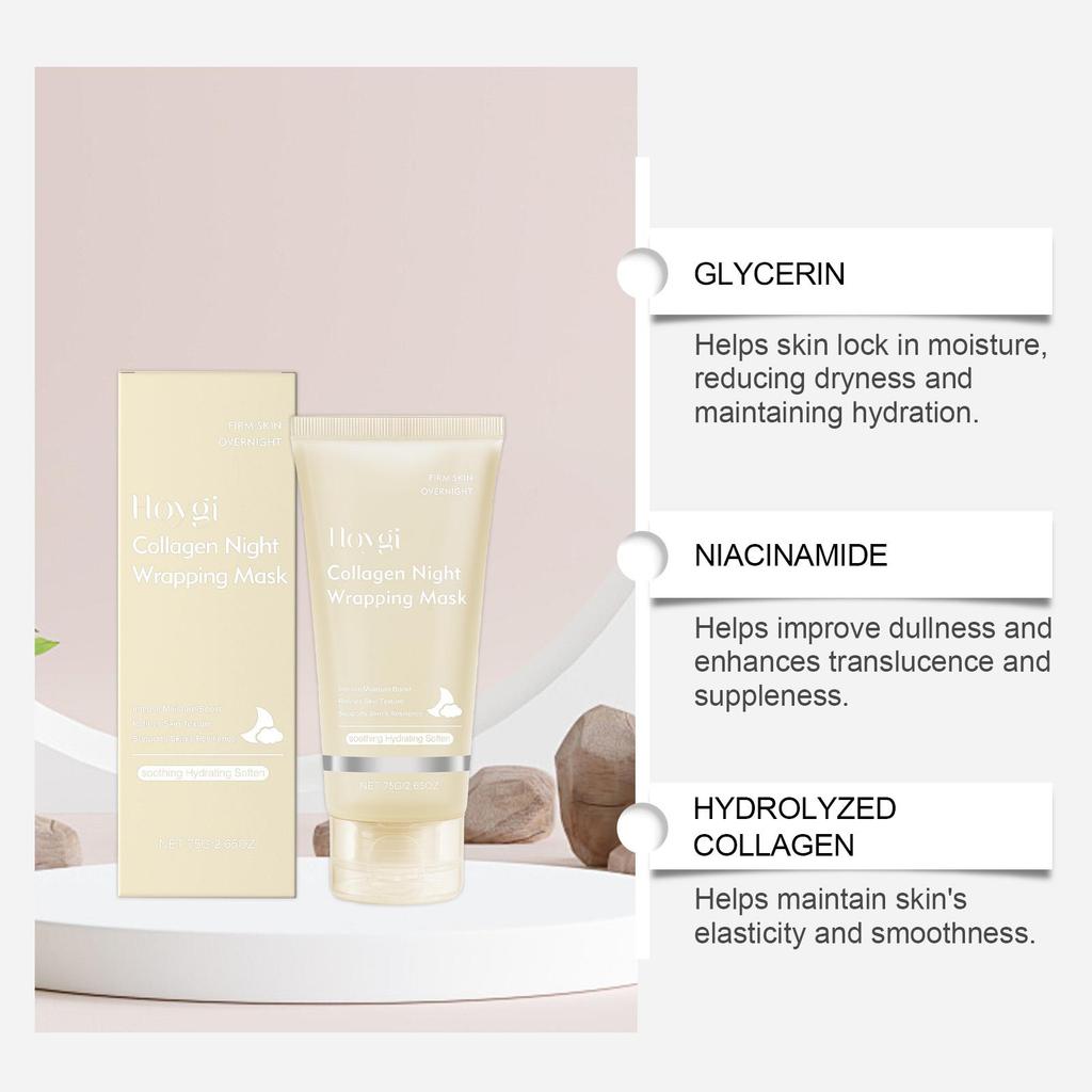 Collagen Overnight Peel Off Mask with Hyaluronic Acid Niacinamide Brightening Hydration Glow Revival Exfoliating Face Mask 75g
