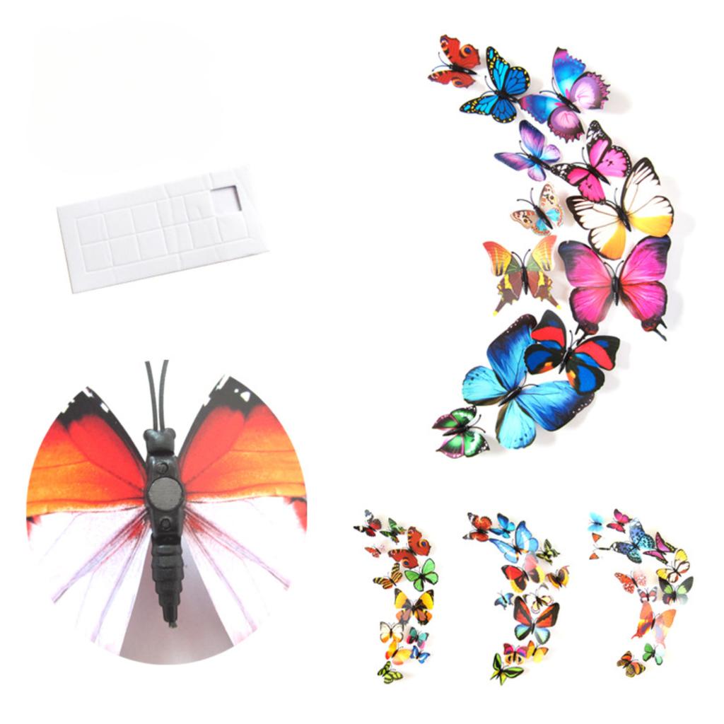 12Pcs Simulated Butterfly Creative Home Background Butterfly Three-dimensional Stickers for Children's Room Wall Decoration 3D Butterfly Wall Stickers