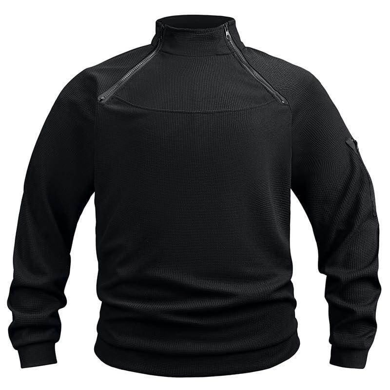Mens Fleece Sweatshirt Military Casual Long Sleeve  Knit Pullover Loose Windproof Workout